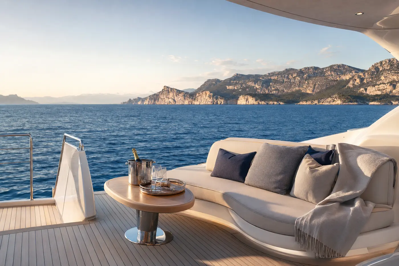 Luxury yacht deck overlooking the Mediterranean